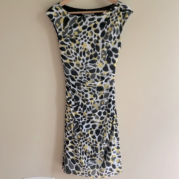 Kay Unger Animal Print Yellow and Black Cocktail Dress Sz S - Picture 1 of 5